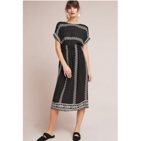 Anthropologie Corey Lynn Calter Jolene Embroidered Elastic Waist Dress XS petite - Picture 1 of 16